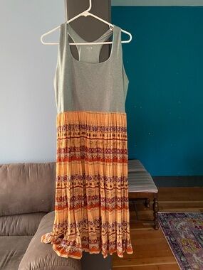 OOAK Upcycled sage green yoga bra top Two-Tone Maxi Dress in Sage and Mustard